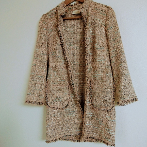Chicos Boucle Open Front Textured Frayed Cardigan Duster Jacket - Picture 1 of 8